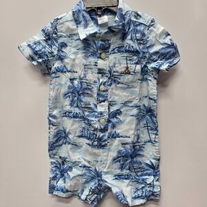 Blue Tropical Print Romper